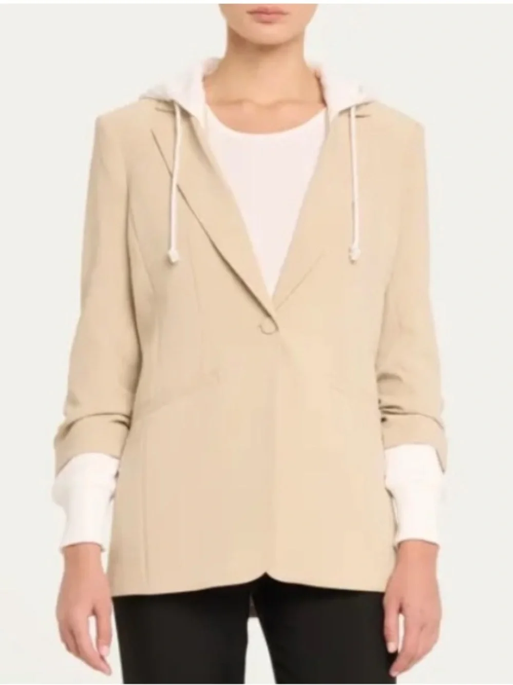 NWT CINQ A SEPT KHLOE HOODED KHAKI/WHITE SIZE 2 - Picture 1 of 5